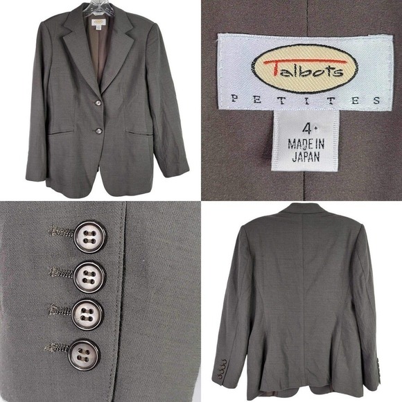 Talbots Jackets & Blazers - Talbots Womens Blazer Size 4 P Petite Wool Stretch Jacket Gray Button Front